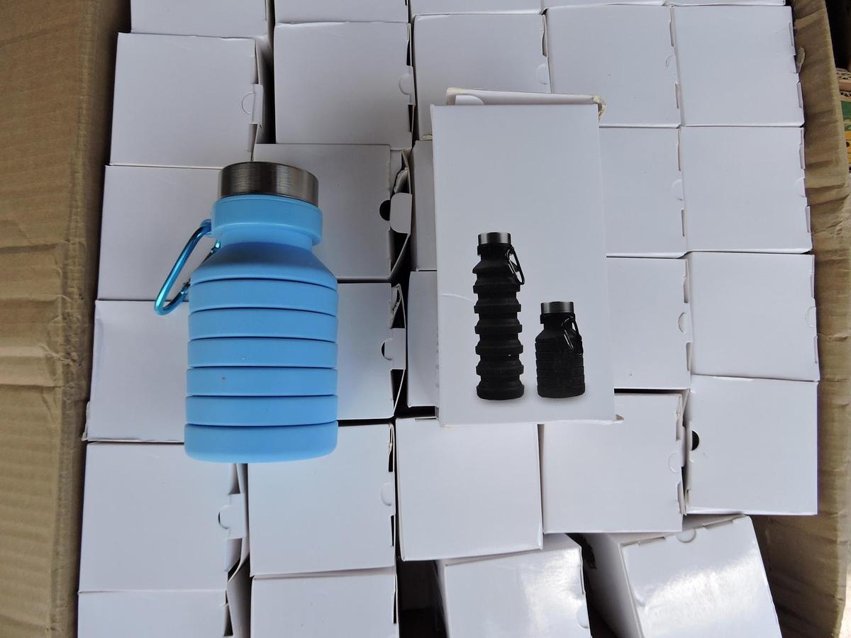 (Lot of 58) Blue Collapsible Water Bottle Silicone Foldable 550ml, 18.50 oz