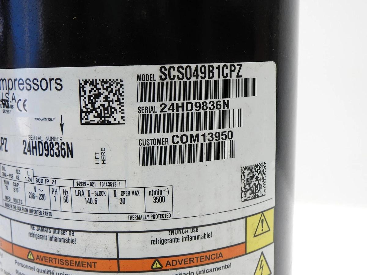 Alliance Compressor SCS049B1CPZ Scroll ZP49K7E-PFV-833 ZP49K7E-PFV 230V- NEW