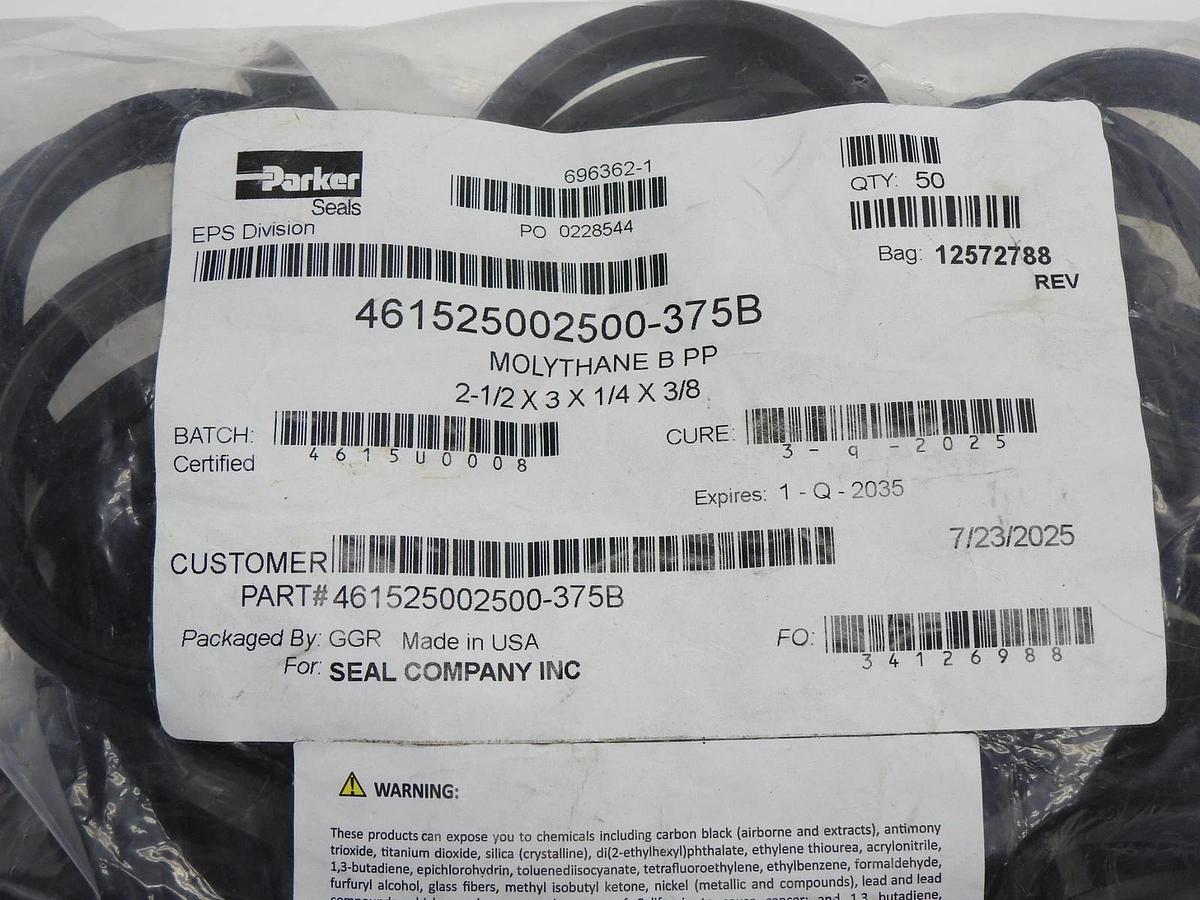 50x Parker 461525002500-375B PolyPak Hydraulic Seals Molythane B PP 2.5"x3"x.25"