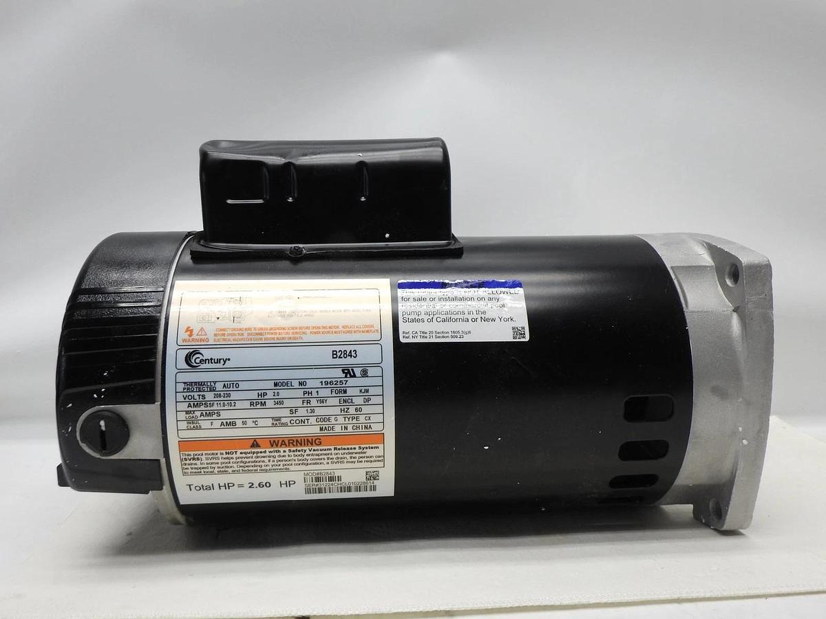 A.O. Smith Century B2843 Pool Pump Motor Square Flange 2HP 3450RPM Single Speed
