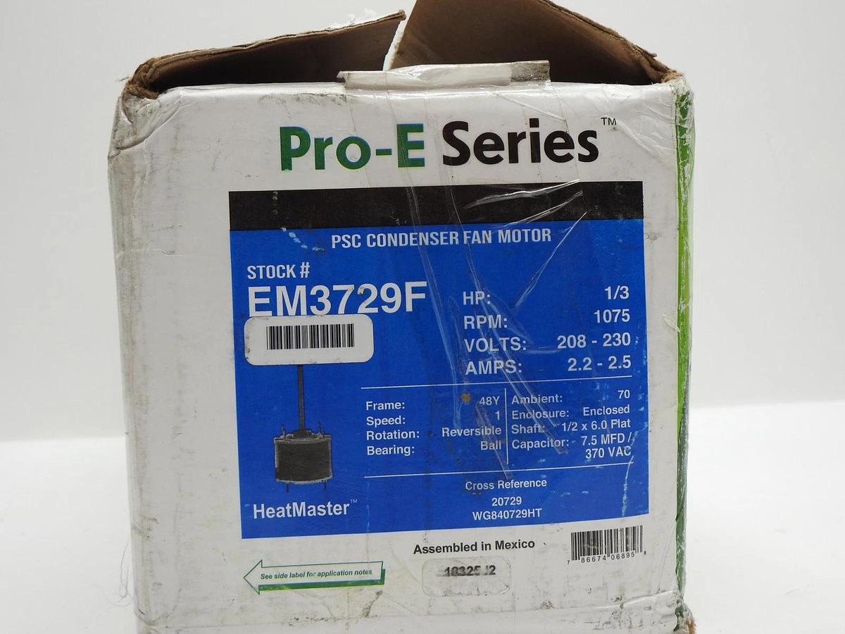 Century Motors EM3729F Condenser Fan Motor Pro-E Series PSC 1/3 HP 1075 RPM NEW