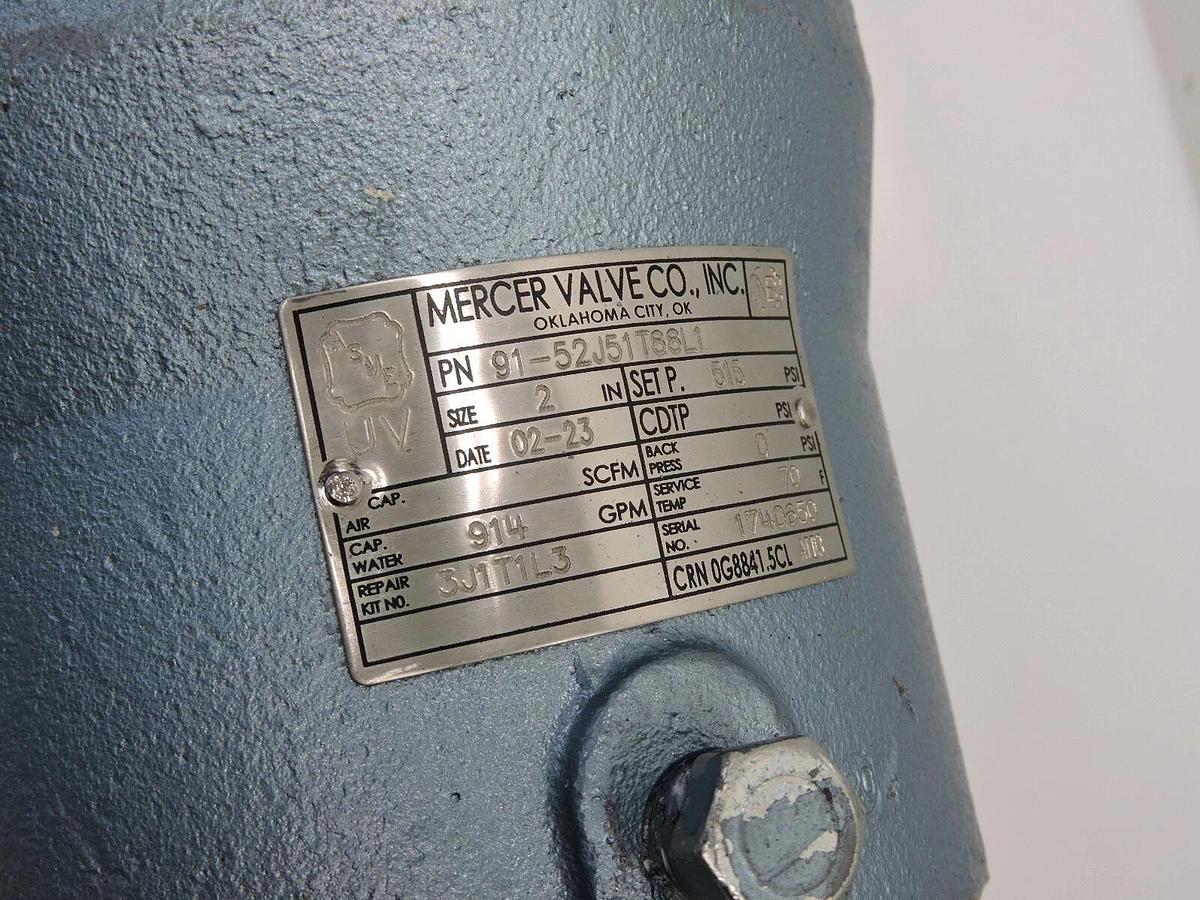 Mercer Safety Relief Valve 91-52J51T88L1 SIZE: 2", 914 GPM - NOB NEW!