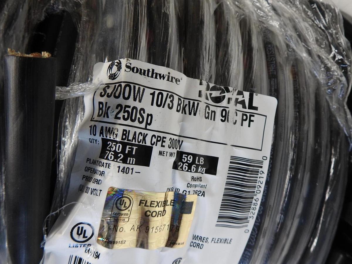 Southwire 55812506 10-104 3/C CU SJOOW BLACK 90(D)C 300V (250') - NEW