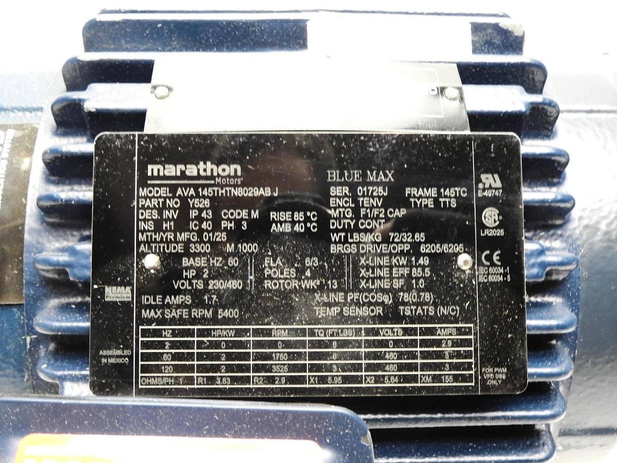 Marathon Y526 2HP Motor 1750RPM 145TC TENV 3PH ZVH 145THTN8029 Blue Max