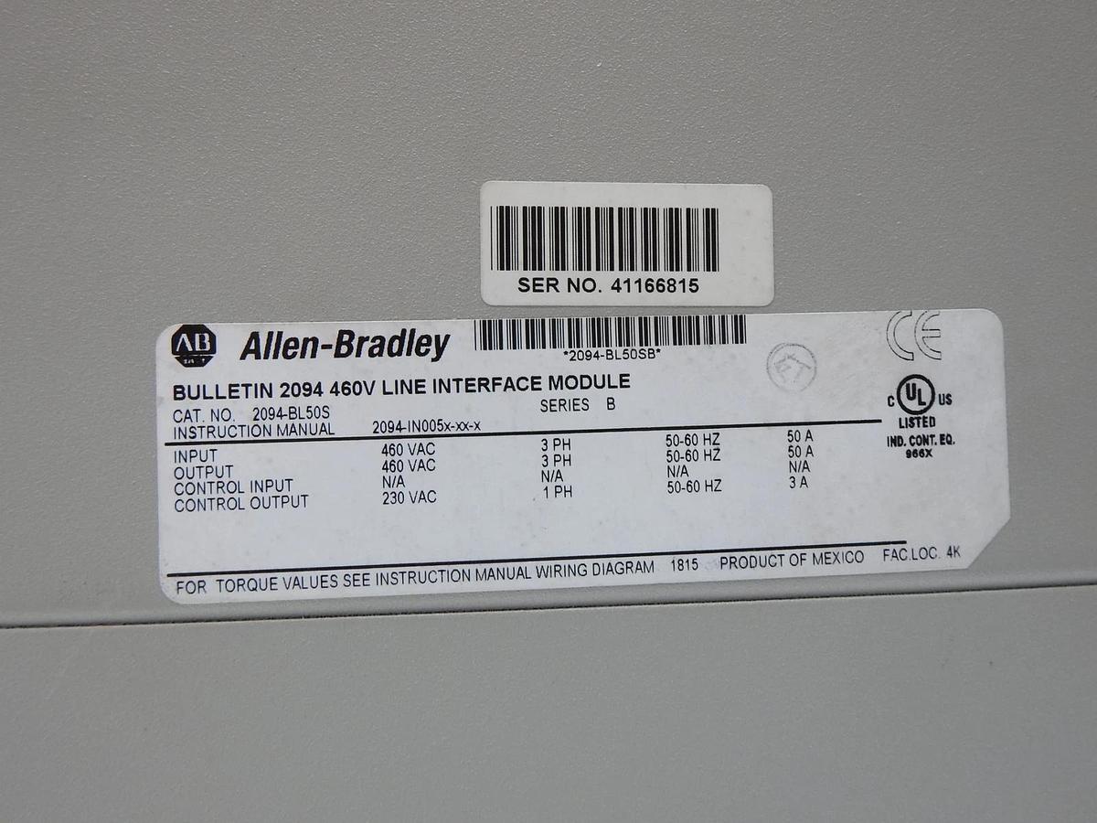 Allen Bradley 2094-BL50S SERIES B 460v Line Interface Module - READ DESC
