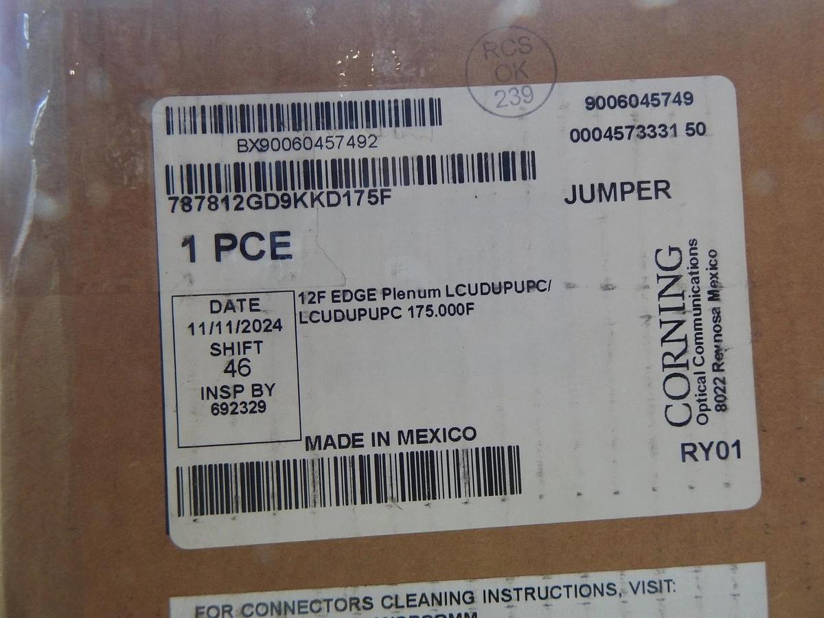 Corning 12F Edge Plenum LCUDUPUPC/LCUDUPUPC 175.000F Jumper OEM NEW