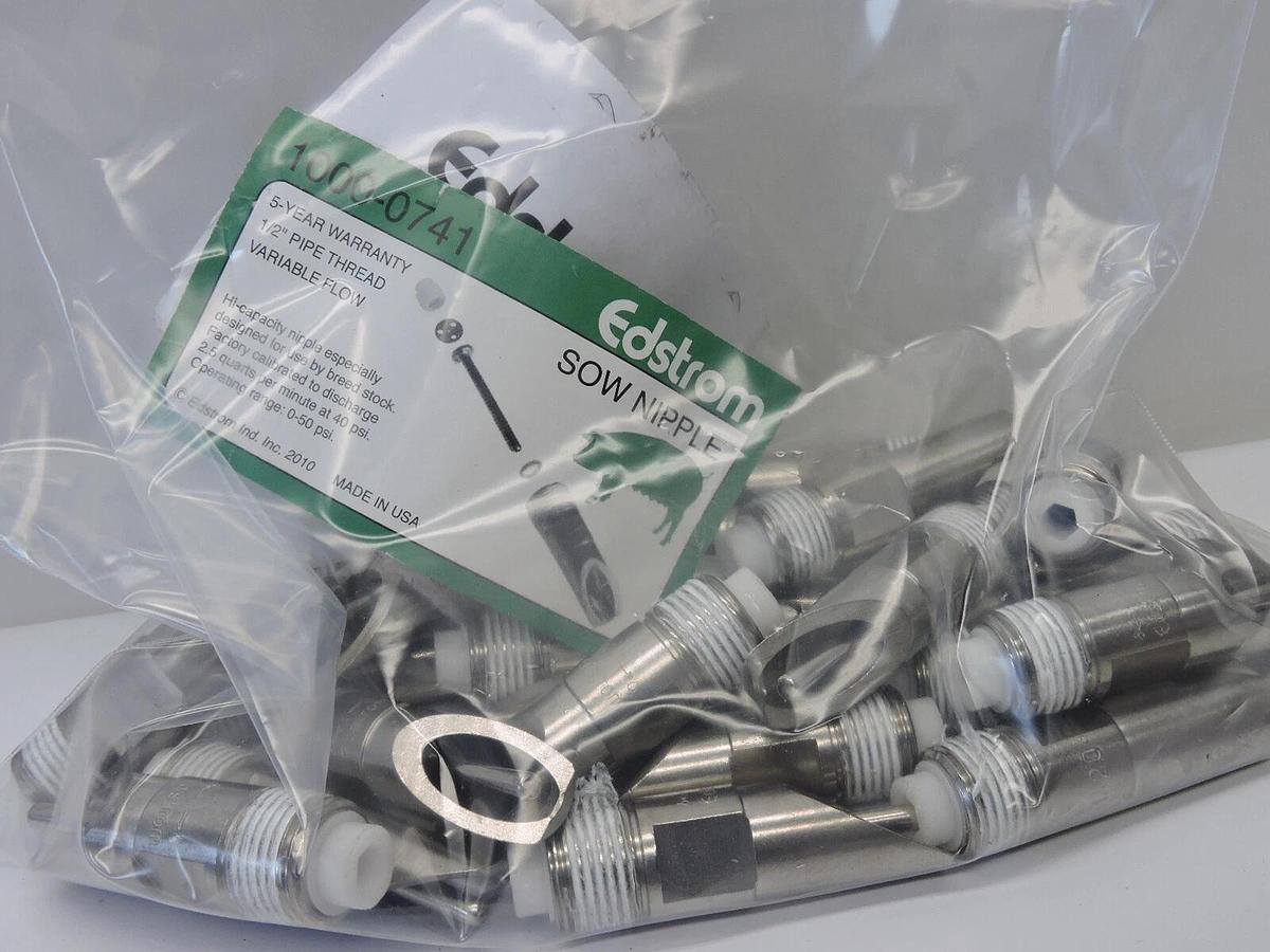 LOT OF 25 - Edstrom Sow Nipple Waterer 1000-0741 Breeding Pigs 1/2" MPT. 2.5/min