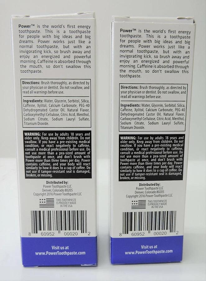 (2 PACK) Power Toothpaste Caffeinated Energy Toothpaste Indiegogo 2.5oz 70g Tube