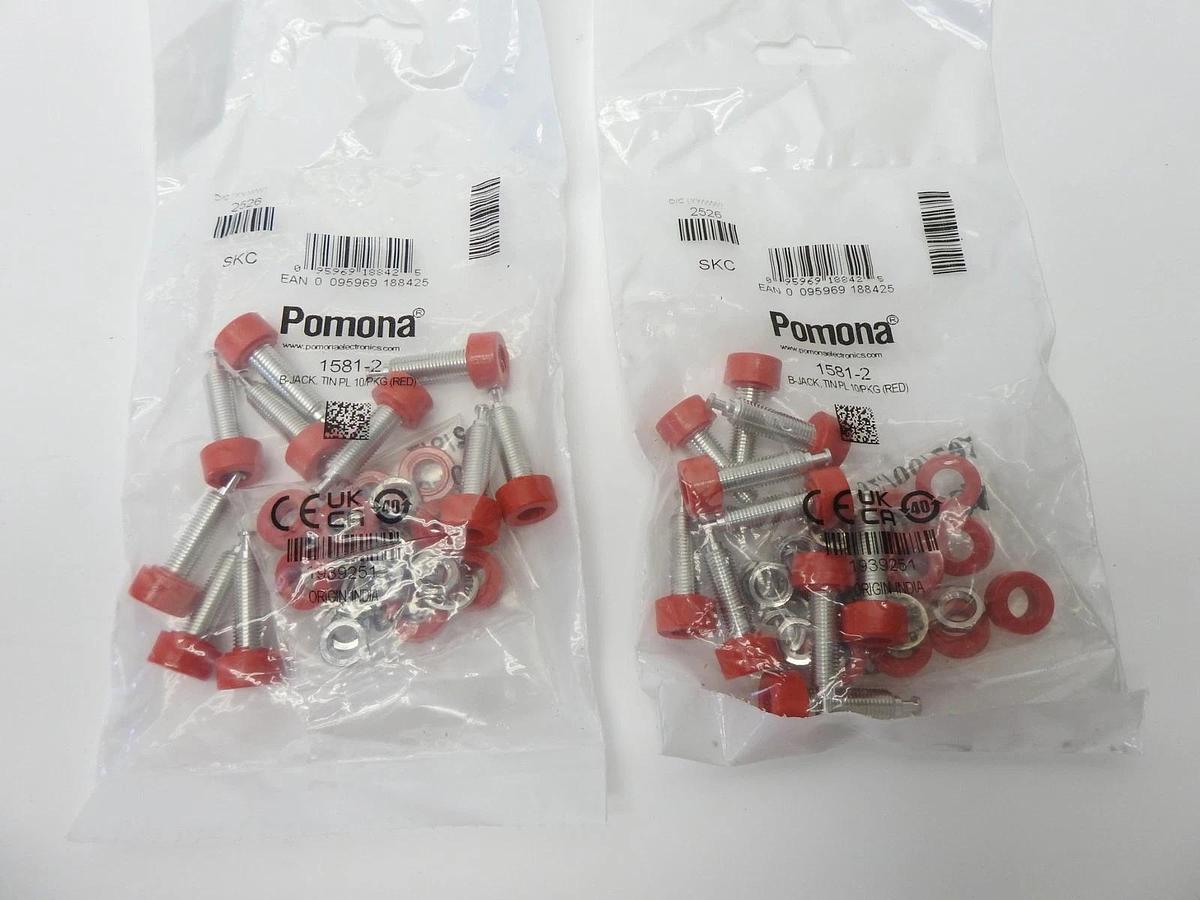 20 Pack - Pomona 1581-2 Red Panel Mount Banana Jacks