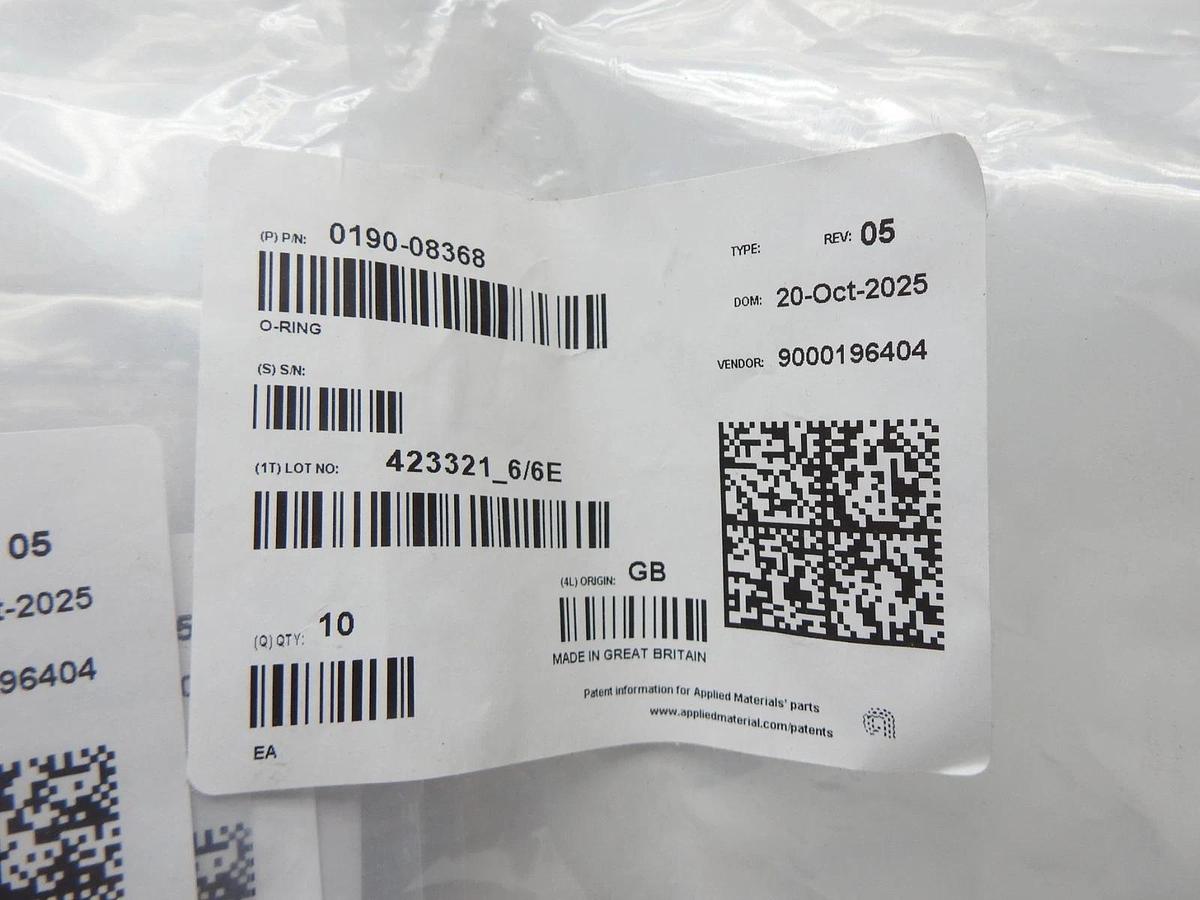 AMAT 0190-08368 O-RING ID20.8" CSD 0.275" PFA ENCAP WHI Applied Material x10 p/k