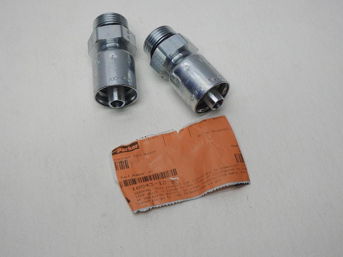 Lot of 2 - OEM Parker 10543-12-8 Crimp Style Hydraulic Hose Fitting - 43 Series