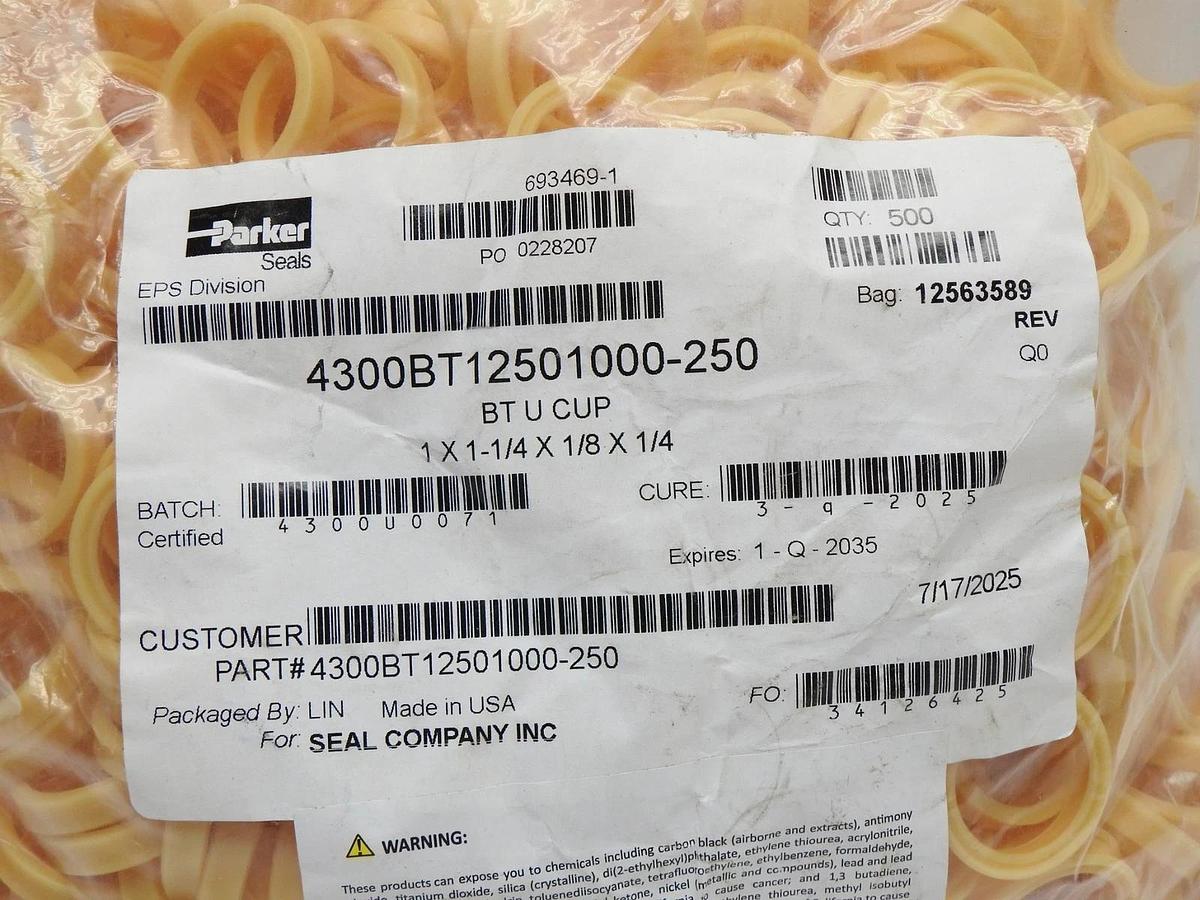 x500 Parker BT U CUP 4300BT12501000-250 Hydraulic Rod Seal 1 x 1-1/4 x 1/8 x 1/4
