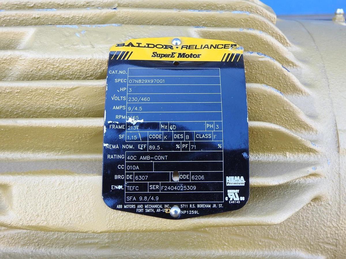 Baldor Reliance 3 HP TEFC Motor, 213T Frame, 230/460V, 3-Phase, SF 1.15
