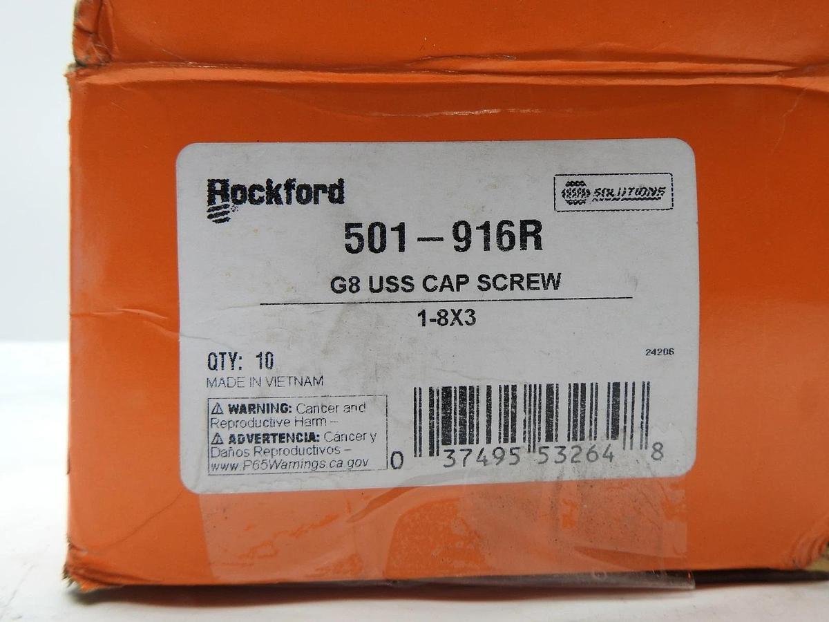 10pk 501-916R Rockford RFD 501916R Cap Screw-Hex Head-Grade 8- 1-8 x 3 In.