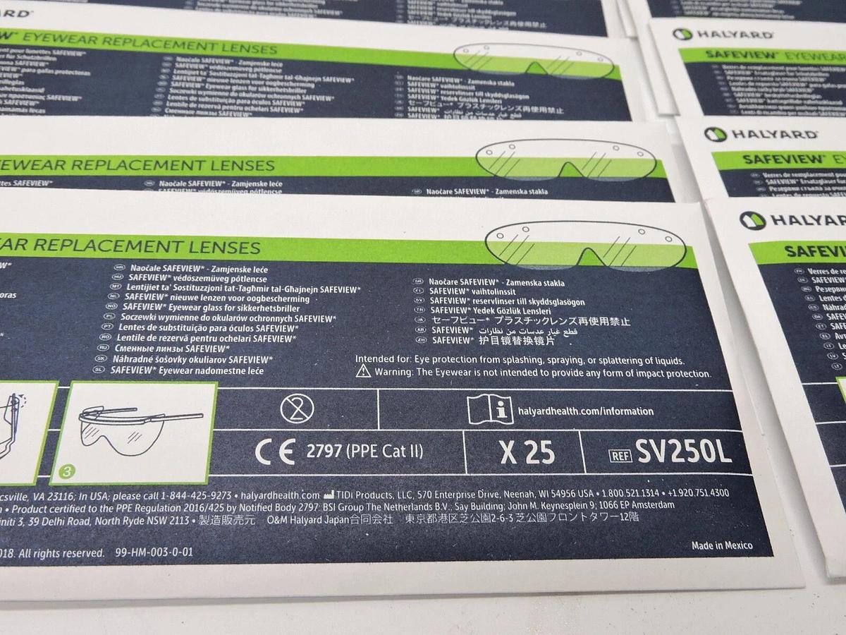 Halyard SV250L Safeview Eyewear Replacement Lenses - (25 Boxes of 10, 250 Total)