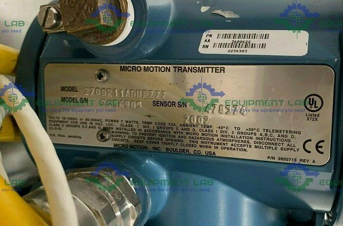 Used Micro Motion CMF100M339NABUEZZZ Mass Flow Sensor w/ 2700R11 Digital Readout