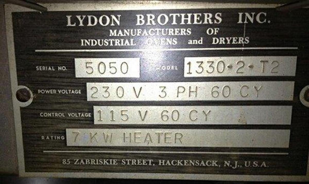 Used Lydon Bros. Resin Drying Oven