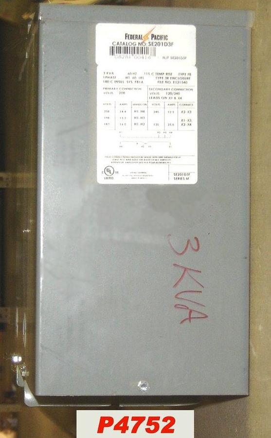 Used Federal Pacific 3 KVA GP Transformer
