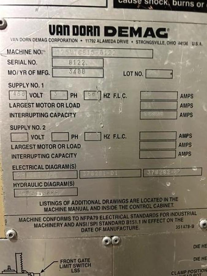 Used 125 Ton Newbury Shuttle Molding Machine