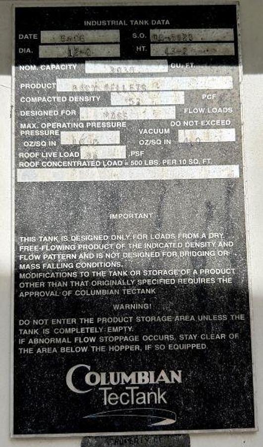 Used 3) Columbia Tec Tank Welded Carbon Steel Silos - 12' x 43'