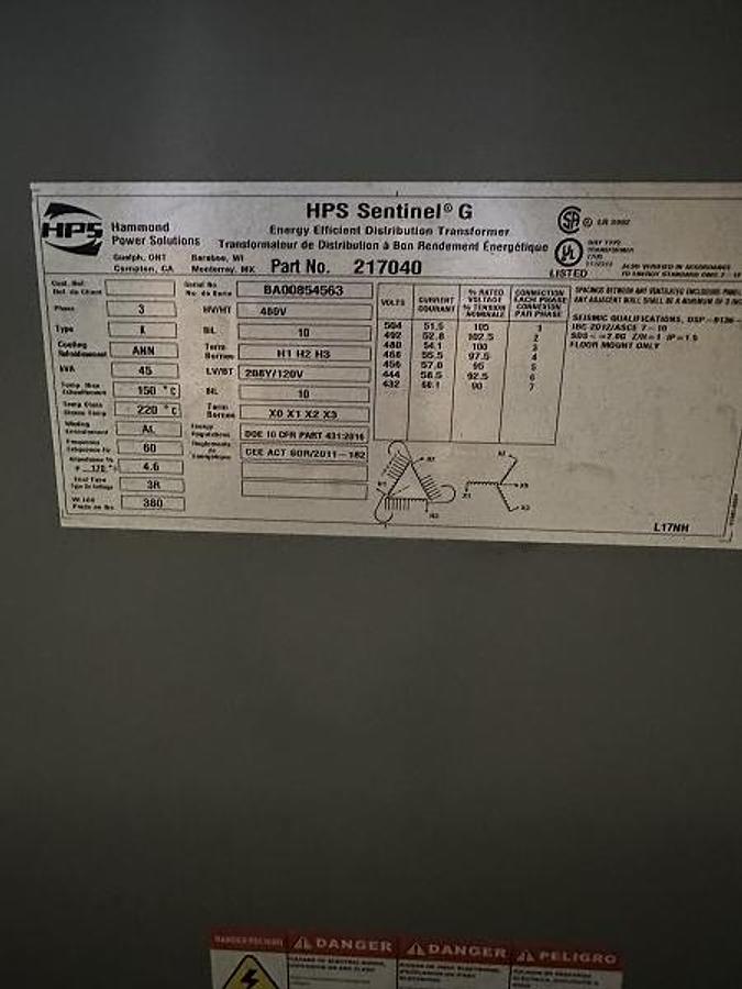 Used Hammond 45 KVA Transformer