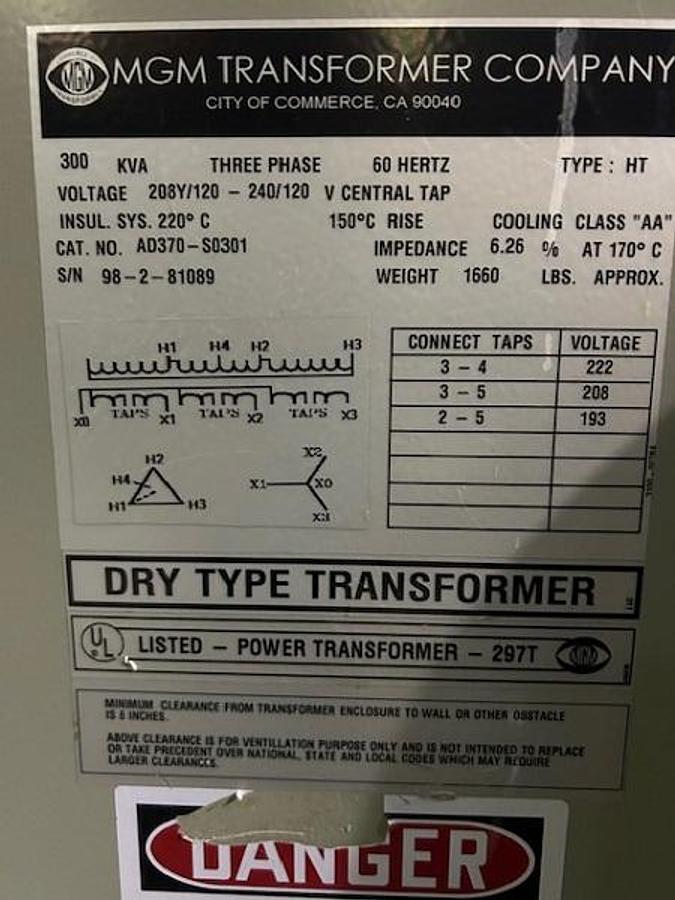 Used MGM 300 KVA TRANSFORMER