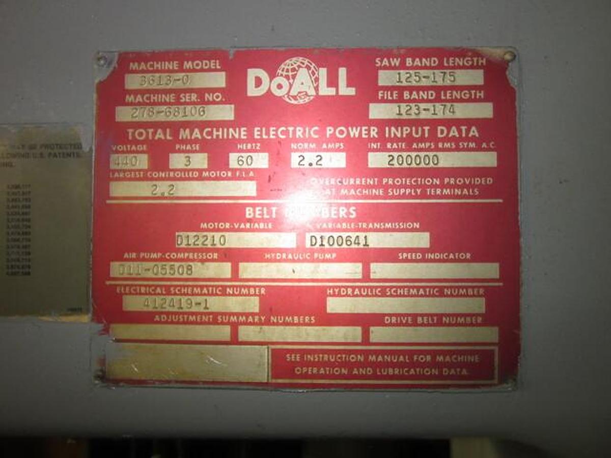 Used Do-All 3613-0 Vertical Bandsaw