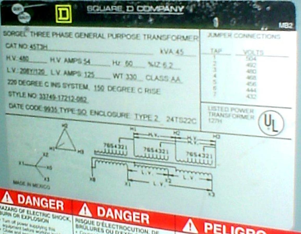 Used Square D 45 KVA Transformer