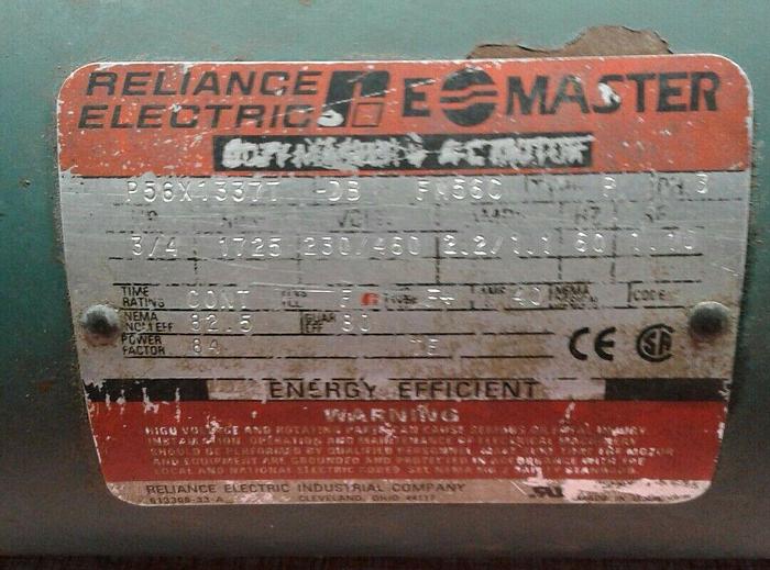 Used RELIANCE ELECTRIC P56X1337T with gearbox 3/4 HP 230-480v