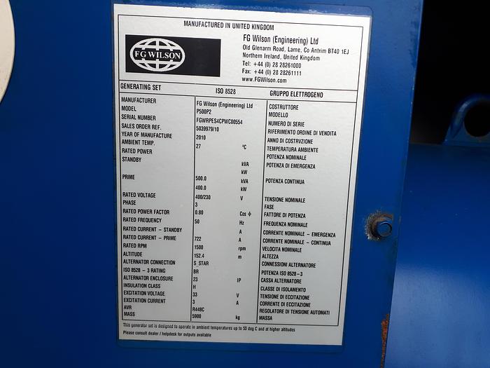 Used 2010 FG Wilson P500P2