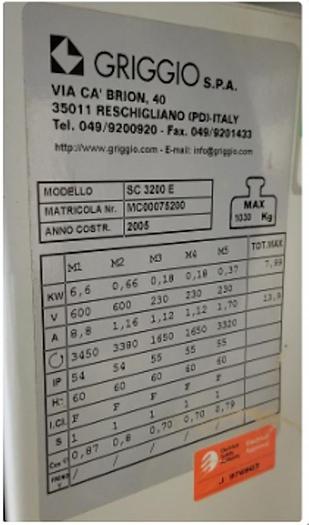 Used 2005 *SOLD A* Saw - Sliding Table - Griggio SC3200E