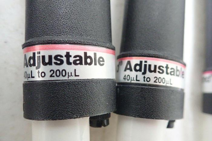 Used Lot of 6 Fisher Brand 10-50 µL, 40-200 µL, 200 µL - 1 mL Adjustable Pipettes