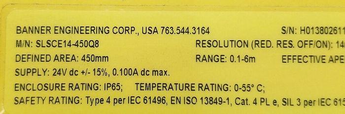 Used BANNER ENGINEERING SLSCE14-450Q8