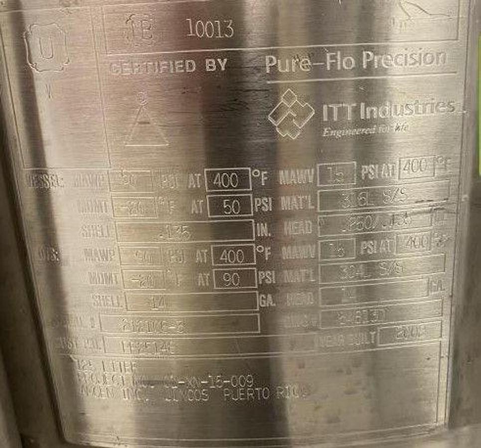 Used ITT Industries Pure - Flo Precision 125L Stainless Steel Reactor