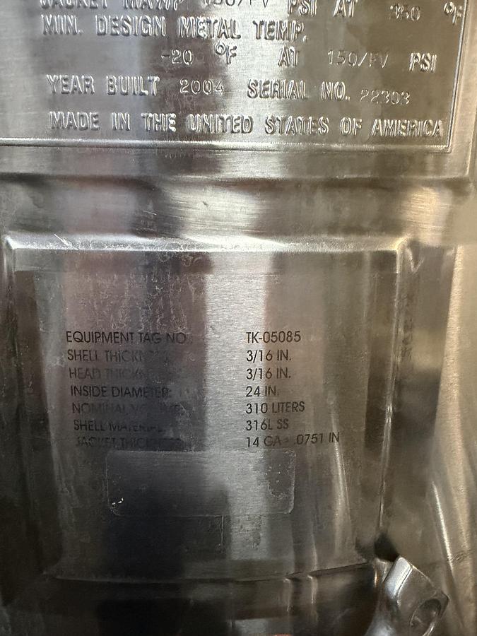 Used Feldmeir 310L Jacketed Mixing Tank