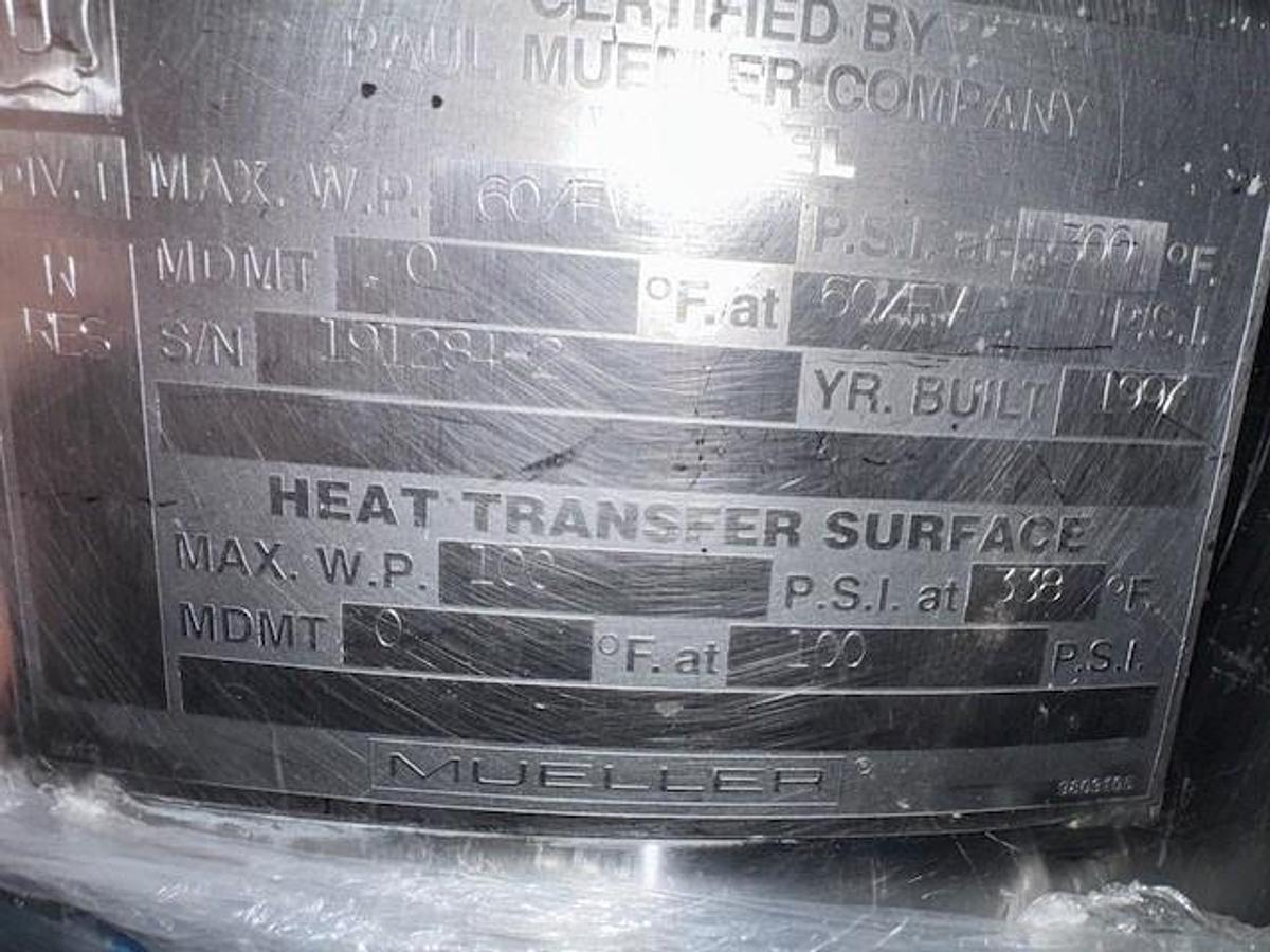 Used Mueller 100 Liter Stainless Steel Jacketed Mobile Mixing Tank