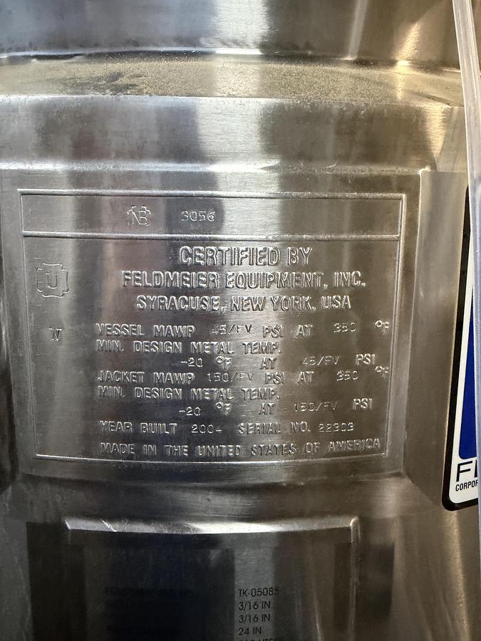 Used Feldmeir 310L Jacketed Mixing Tank