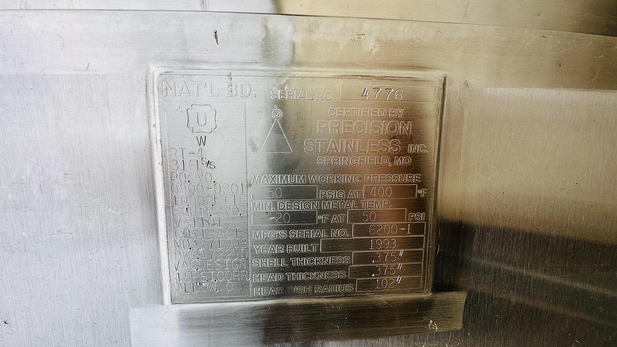 Used Precision Stainless 10,000L Mix Tank