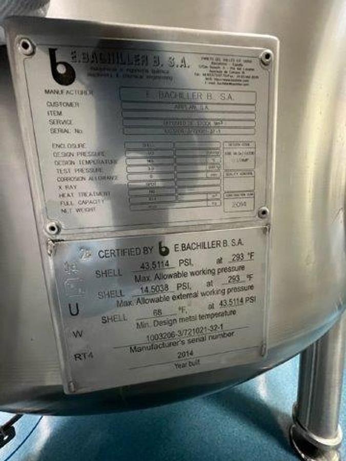 Used Unused Bachiller 9,000L Single Wall Insulated Tank