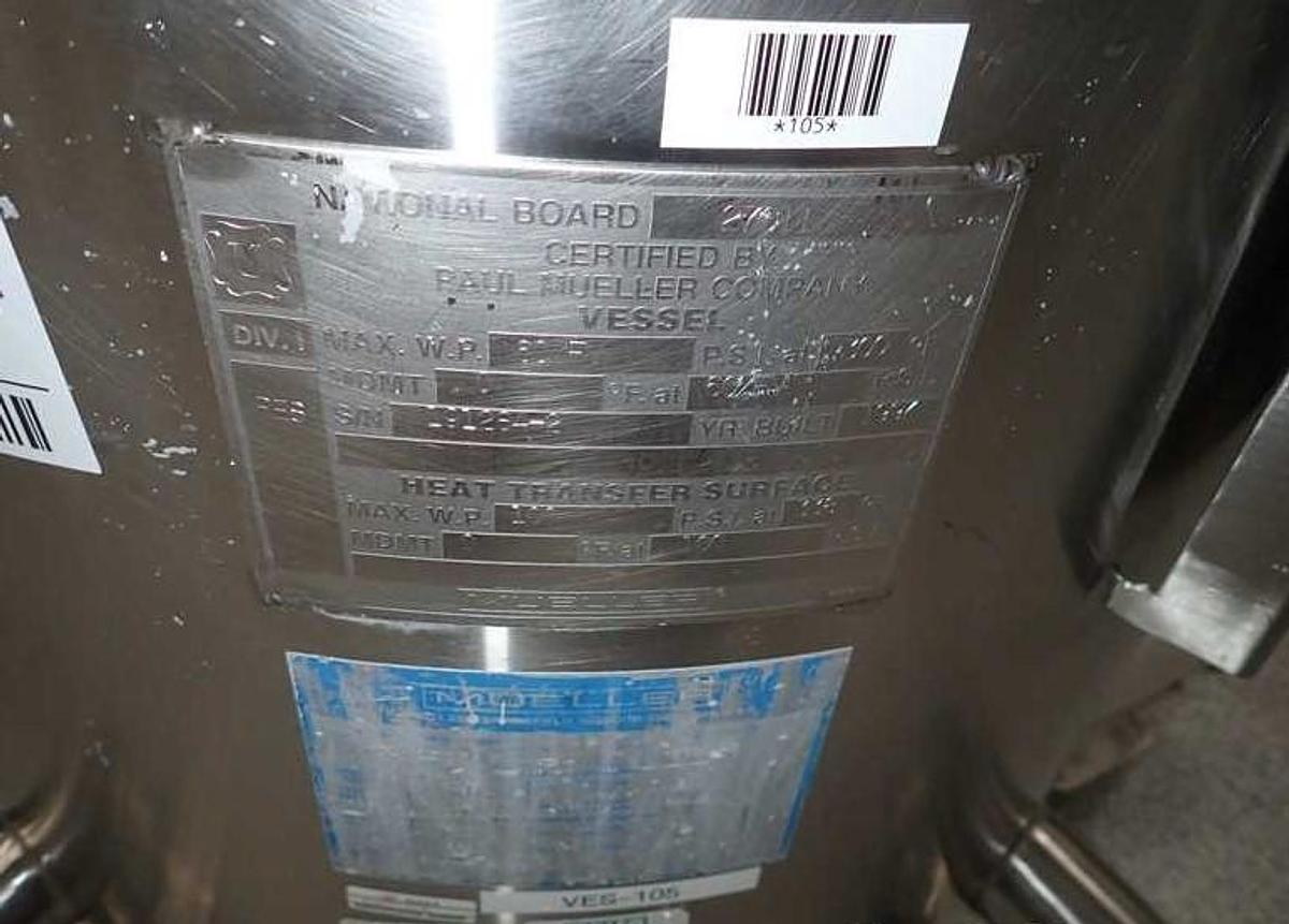 Used Mueller 100 Liter Stainless Steel Jacketed Mobile Mixing Tank