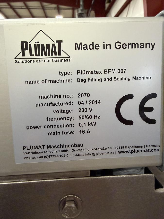 Used Plumat Plumatex BFM 007 IV Bag Filling & Sealing Machine