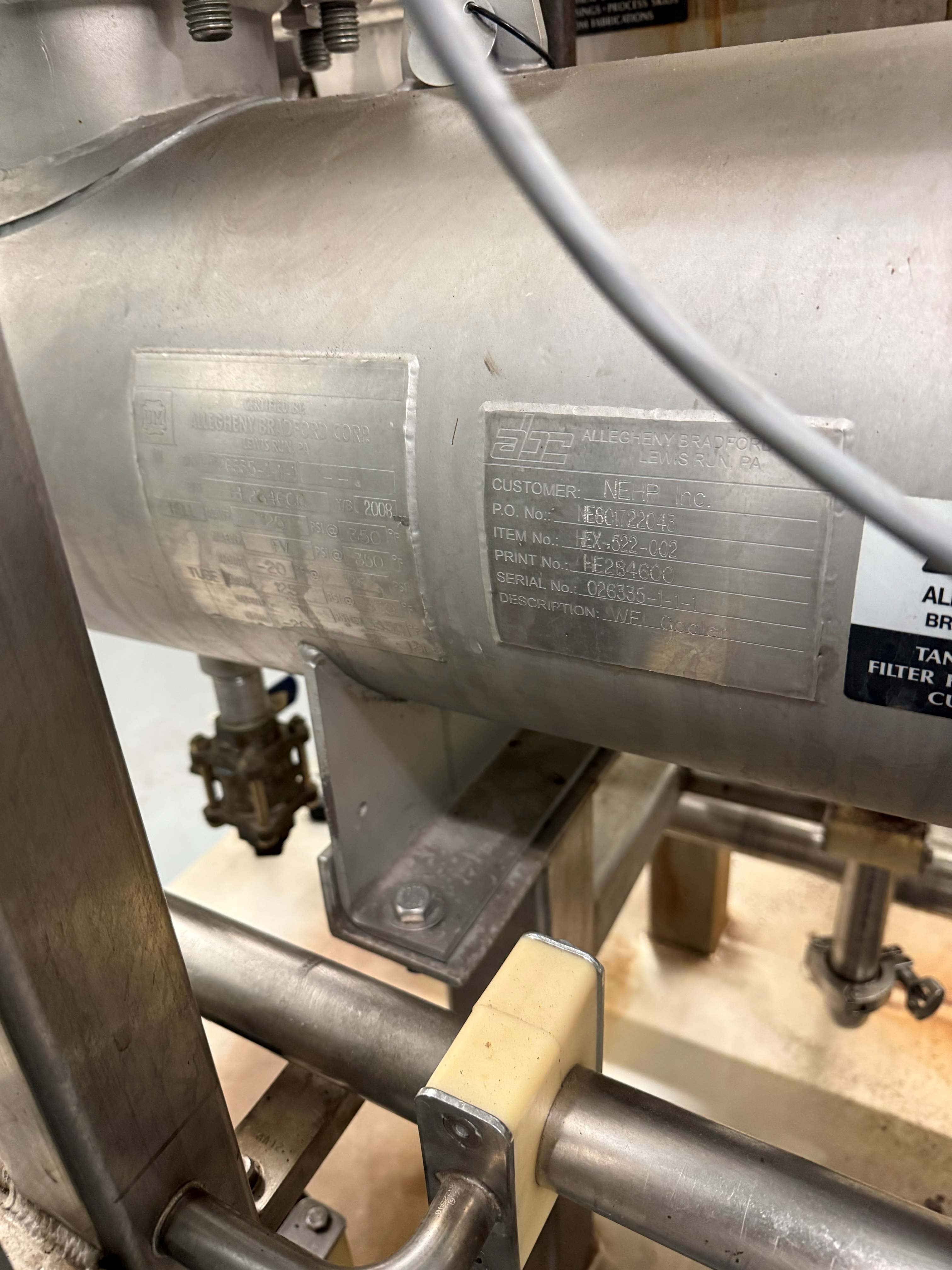 Used WFI Distribution / Heat Exchanger System