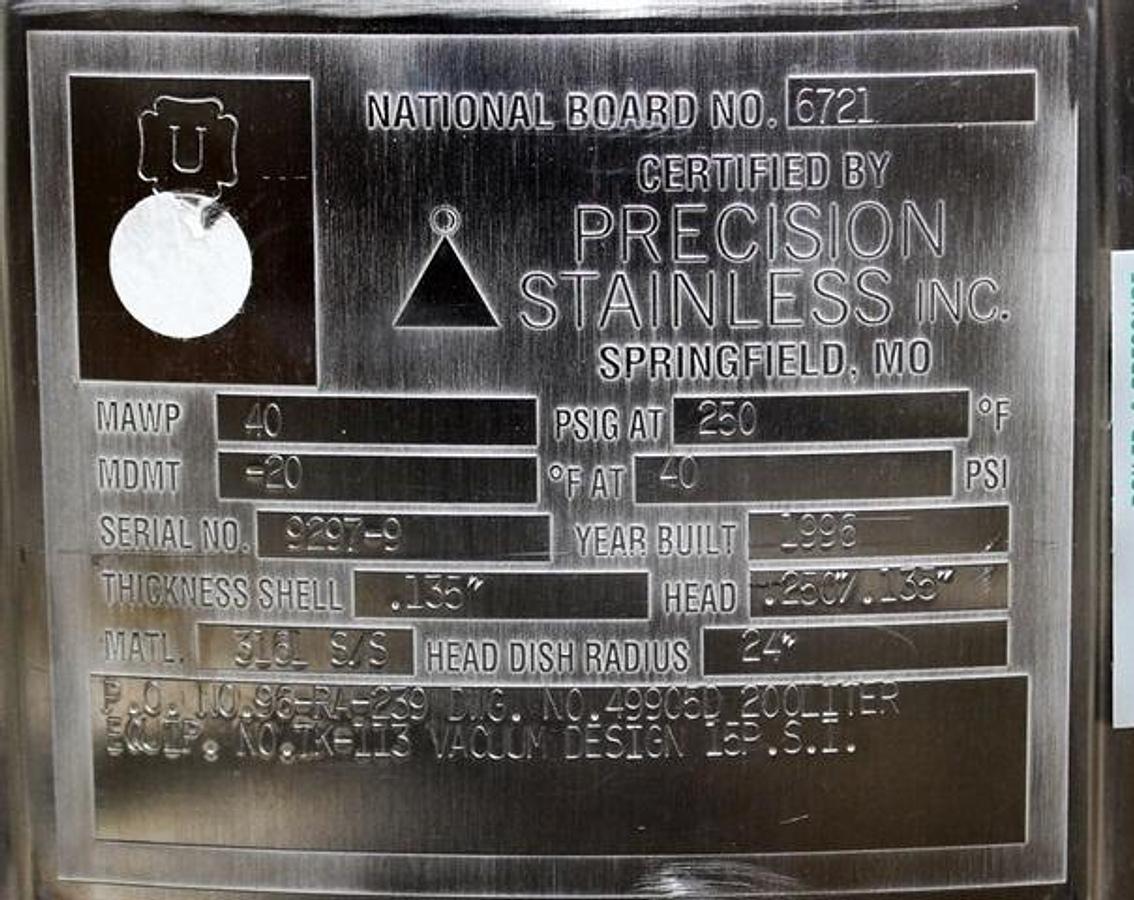 Used Precision Stainless 200L Tank