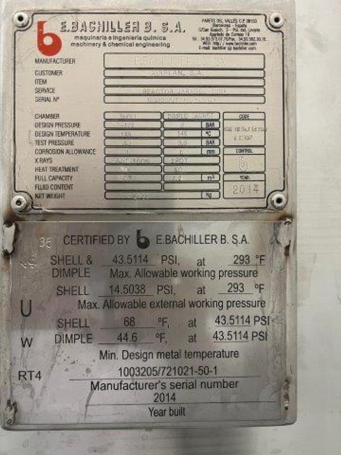 Used Bachiller 13,000L Reactor