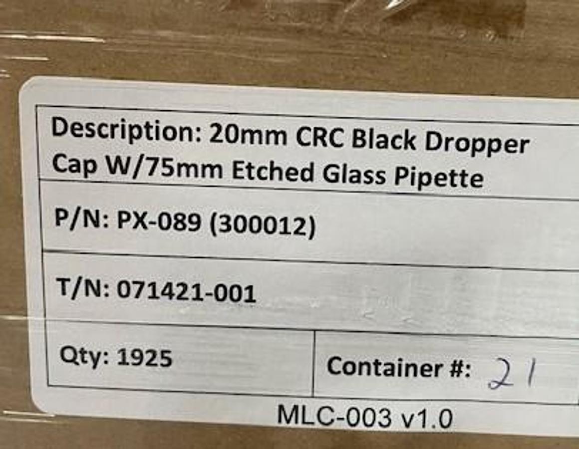 Used 20mm CRC Black Dropper Cap with 75mm Etched Glass Pipette