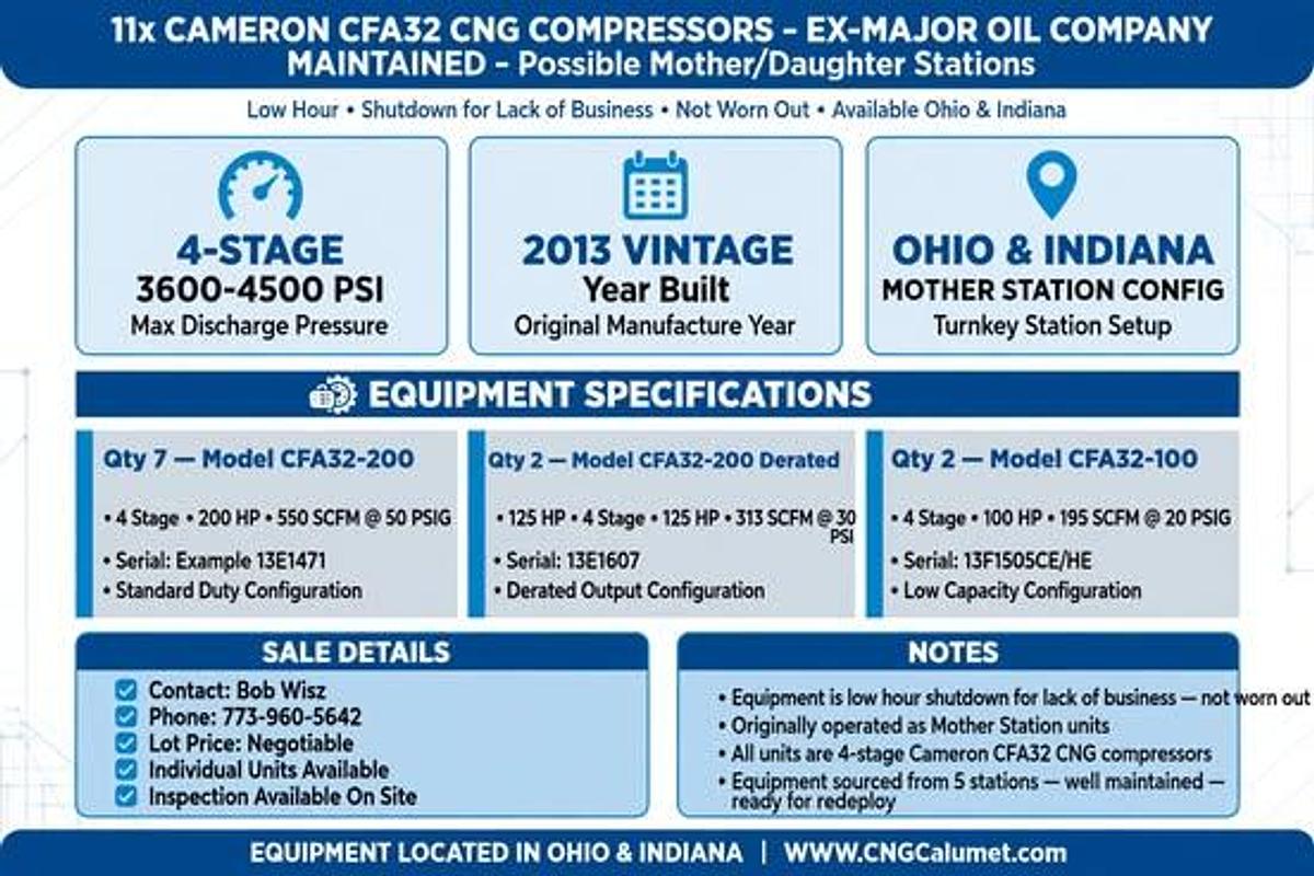 Used 11 Low Hour well Maintained Cameron Compressors Possible Mother Daughter Stations