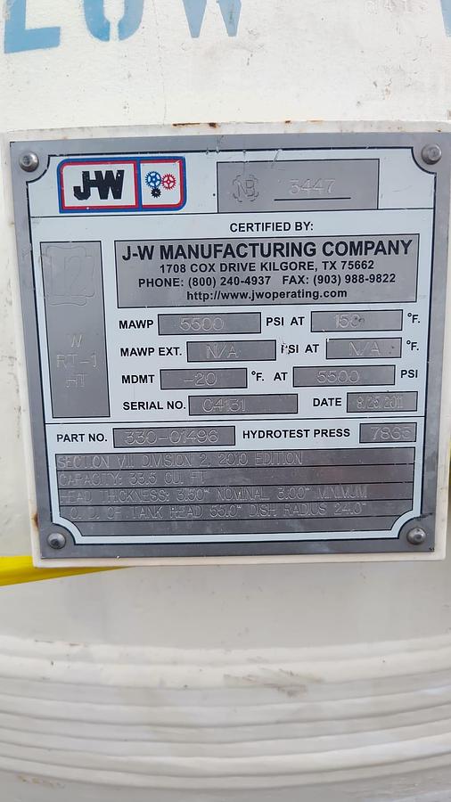 Used 48" 5500 PSI CNG Spheres by JW Power