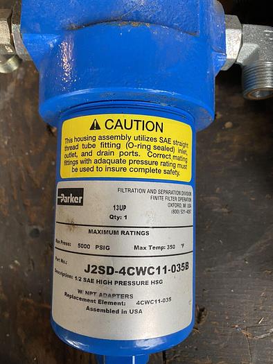 Used Parker High Pressure Coalescing Filter Housing J2SD-3PWC11-035B NOS