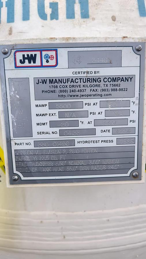 Used 48" 5500 PSI CNG Spheres by JW Power