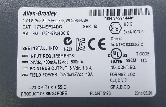 Used Allen Bradley 1734-EP24DC Ser B Rev Extension Power Module/ 1734-RTB SER A